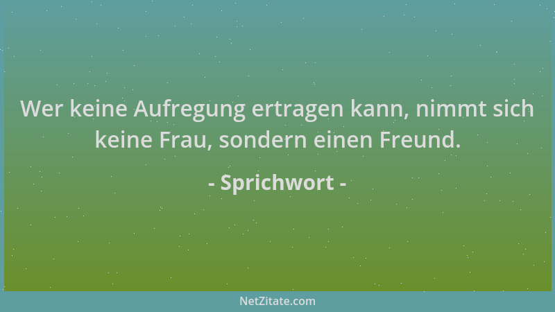 Sprichwort - Wer keine Aufregung ertragen kann, nimmt sich keine Frau, sondern einen Freund....