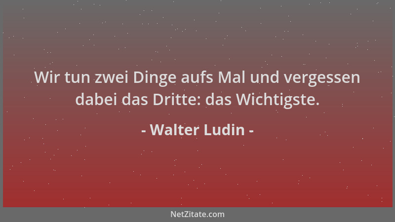 Walter Ludin - Wir tun zwei Dinge aufs Mal und vergessen dabei das Dritte: das Wichtigste....