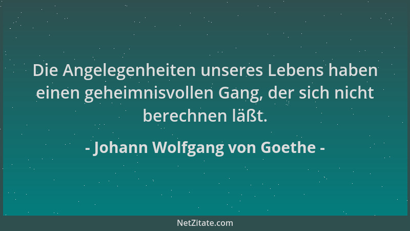 Johann Wolfgang von Goethe - Die Angelegenheiten unseres Lebens haben einen geheimnisvollen Gang, der sich nicht berechnen...
