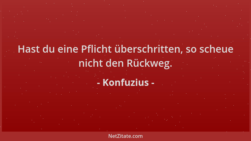 Konfuzius - Hast du eine Pflicht überschritten, so scheue nicht den Rückweg....