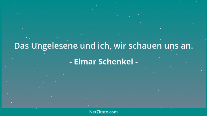 Elmar Schenkel - Das Ungelesene und ich, wir schauen uns an....