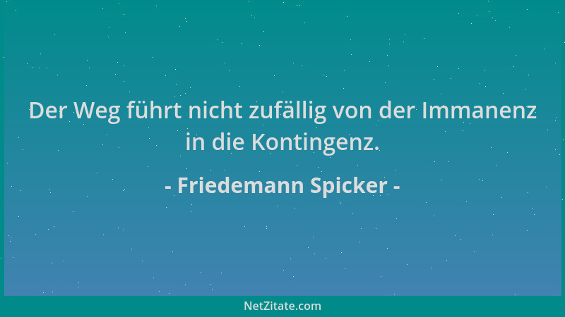 Friedemann Spicker - Der Weg führt nicht zufällig von der Immanenz in die Kontingenz....