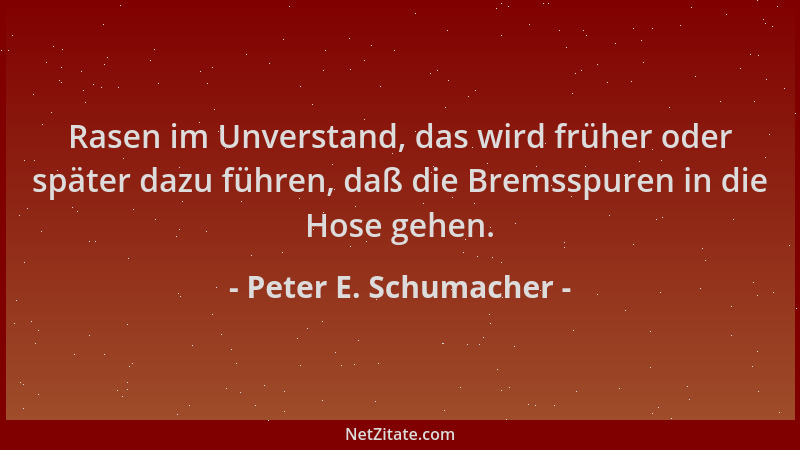 Peter E. Schumacher - Rasen im Unverstand, das wird früher oder später dazu führen, daß die Bremsspuren in die Hose gehen....