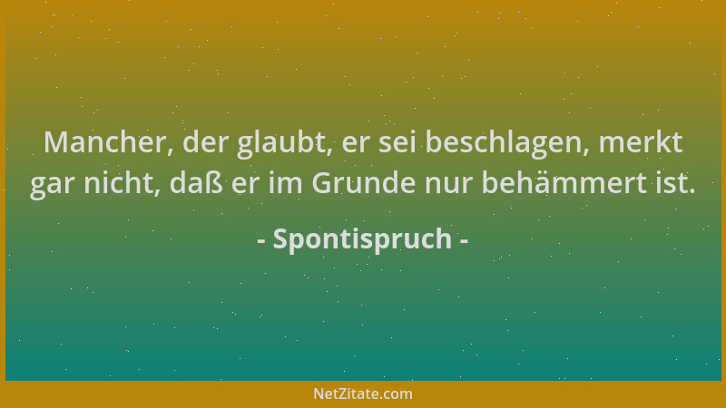 Spontispruch - Mancher, der glaubt, er sei beschlagen, merkt gar nicht, daß er im Grunde nur behämmert ist....