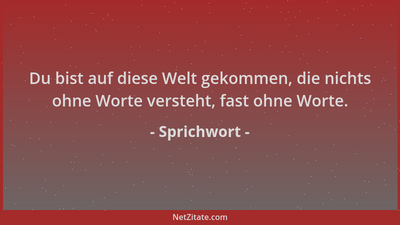 Sprichwort - Du bist auf diese Welt gekommen, die nichts ohne Worte versteht, fast ohne Worte....