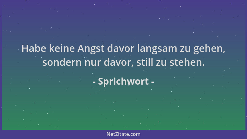 Sprichwort - Habe keine Angst davor langsam zu gehen, sondern nur davor, still zu stehen....