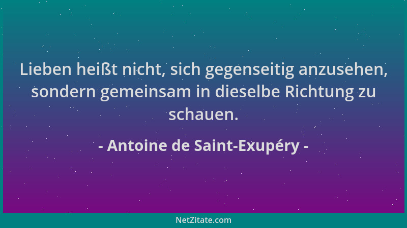 Antoine de Saint-Exupéry - Lieben heißt nicht, sich gegenseitig anzusehen, sondern gemeinsam in dieselbe Richtung zu schaue...