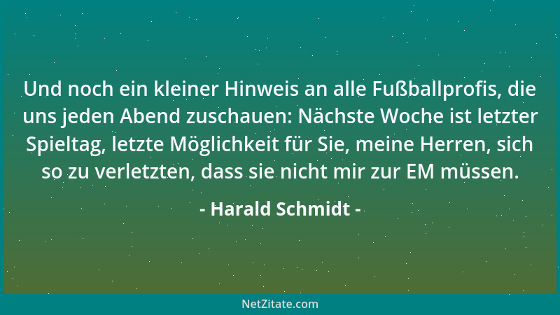 Harald Schmidt - Und noch ein kleiner Hinweis an alle Fußballprofis, die uns jeden Abend zuschauen: Nächste Woche ist letzt...