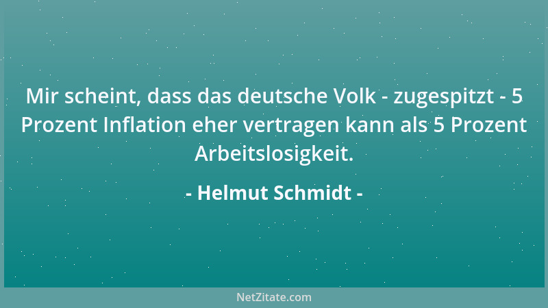 Helmut Schmidt - Mir scheint, dass das deutsche Volk - zugespitzt - 5 Prozent Inflation eher vertragen kann als 5 Prozent A...