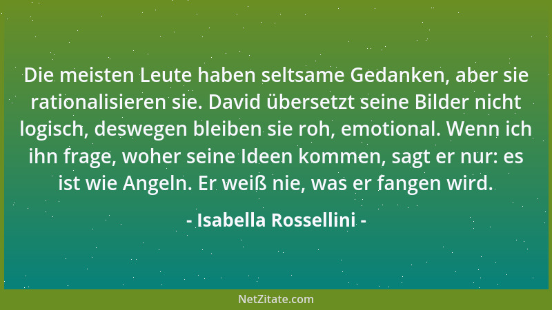 Isabella Rossellini - Die meisten Leute haben seltsame Gedanken, aber sie rationalisieren sie. David übersetzt seine Bilder...
