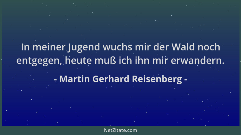 Martin Gerhard Reisenberg - In meiner Jugend wuchs mir der Wald noch entgegen, heute muß ich ihn mir erwandern....