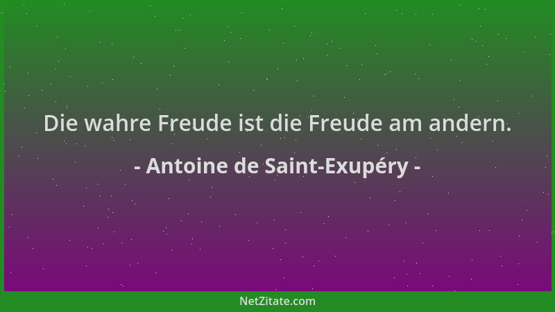 Antoine de Saint-Exupéry - Die wahre Freude ist die Freude am andern....