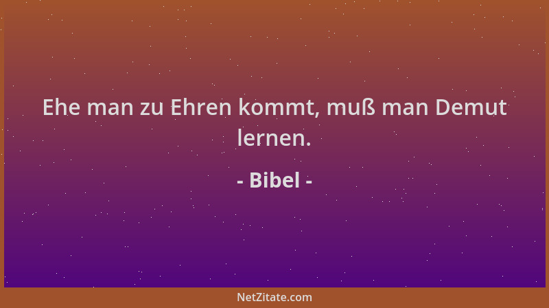 Bibel - Ehe man zu Ehren kommt, muß man Demut lernen....