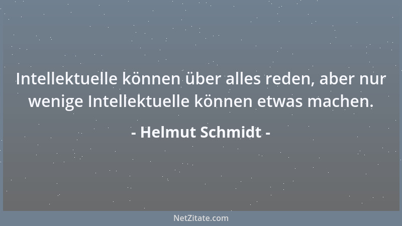 Helmut Schmidt - Intellektuelle können über alles reden, aber nur wenige Intellektuelle können etwas machen....