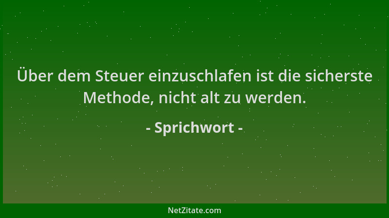 Sprichwort - Über dem Steuer einzuschlafen ist die sicherste Methode, nicht alt zu werden....