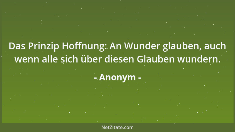 Anonym - Das Prinzip Hoffnung: An Wunder glauben, auch wenn alle sich über diesen Glauben wundern....