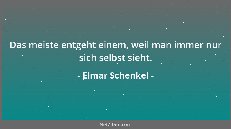 Elmar Schenkel - Das meiste entgeht einem, weil man immer nur sich selbst sieht....
