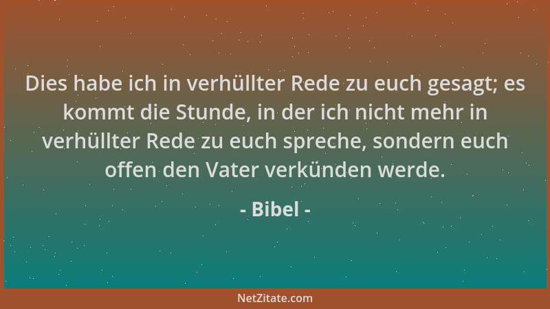 Bibel - Dies habe ich in verhüllter Rede zu euch gesagt; es kommt die Stunde, in der ich nicht mehr in verhüllter Rede zu e...