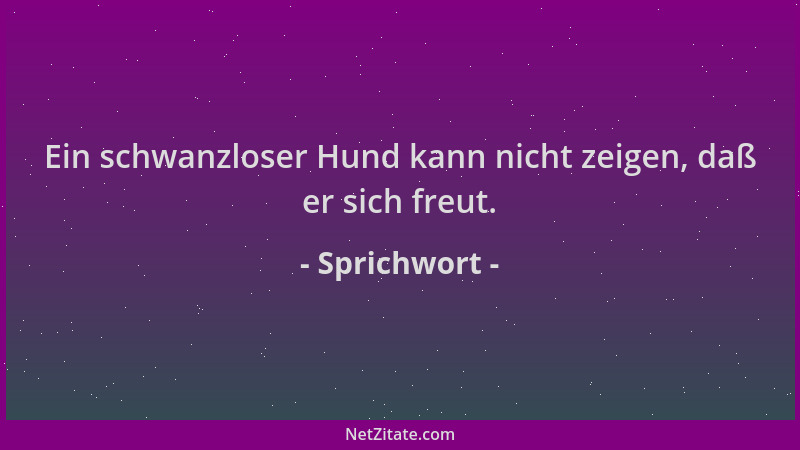 Sprichwort - Ein schwanzloser Hund kann nicht zeigen, daß er sich freut....