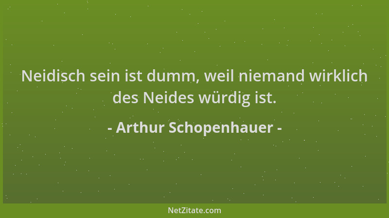 Arthur Schopenhauer - Neidisch sein ist dumm, weil niemand wirklich des Neides würdig ist....