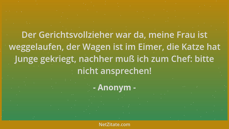 Anonym - Der Gerichtsvollzieher war da, meine Frau ist weggelaufen, der Wagen ist im Eimer, die Katze hat Junge gekriegt, n...