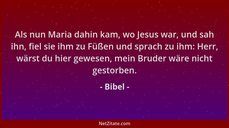 Bibel - Als nun Maria dahin kam, wo Jesus war, und sah ihn, fiel sie ihm zu Füßen und sprach zu ihm: Herr, wärst du hier ge...