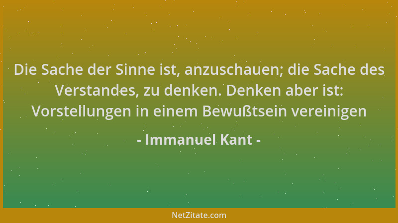 Immanuel Kant - Die Sache der Sinne ist, anzuschauen; die Sache des Verstandes, zu denken. Denken aber ist: Vorstellungen i...