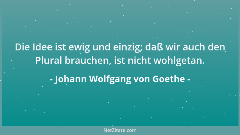 Johann Wolfgang von Goethe - Die Idee ist ewig und einzig; daß wir auch den Plural brauchen, ist nicht wohlgetan....
