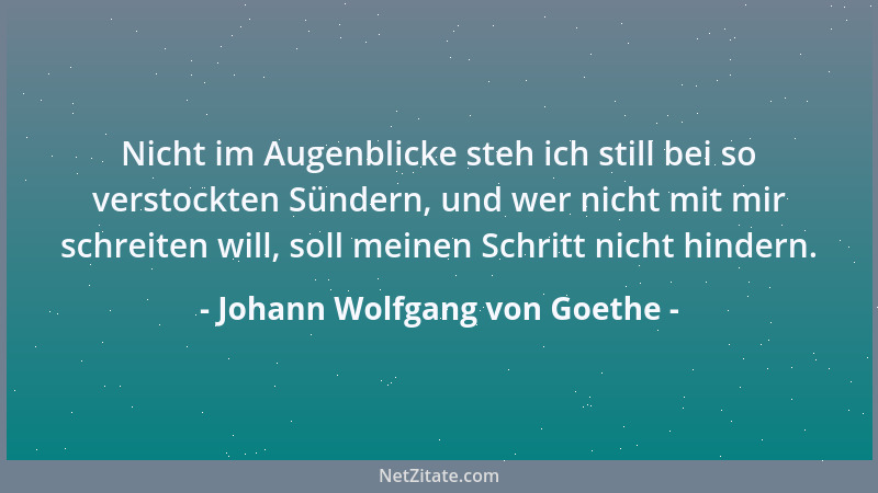Johann Wolfgang von Goethe - Nicht im Augenblicke steh ich still bei so verstockten Sündern, und wer nicht mit mir schreite...