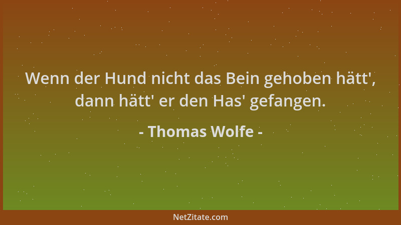 Thomas Wolfe - Wenn der Hund nicht das Bein gehoben hätt ', dann hätt ' er den Has ' gefangen....