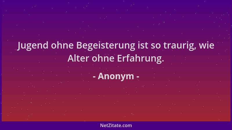 Anonym - Jugend ohne Begeisterung ist so traurig, wie Alter ohne Erfahrung....