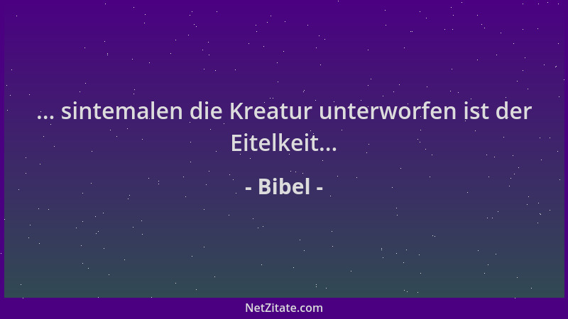 Bibel - ... sintemalen die Kreatur unterworfen ist der Eitelkeit......