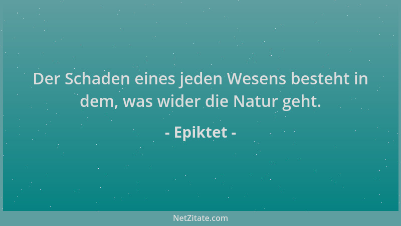 Epiktet - Der Schaden eines jeden Wesens besteht in dem, was wider die Natur geht....
