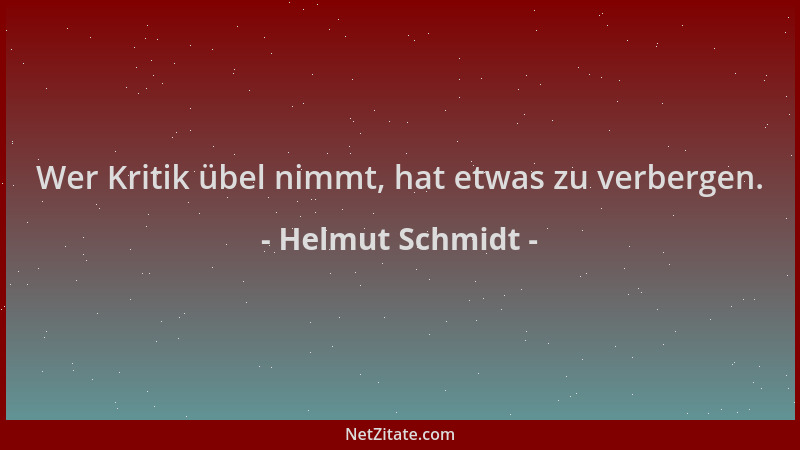 Helmut Schmidt - Wer Kritik übel nimmt, hat etwas zu verbergen....