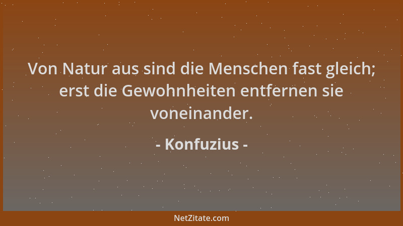 Konfuzius - Von Natur aus sind die Menschen fast gleich; erst die Gewohnheiten entfernen sie voneinander....