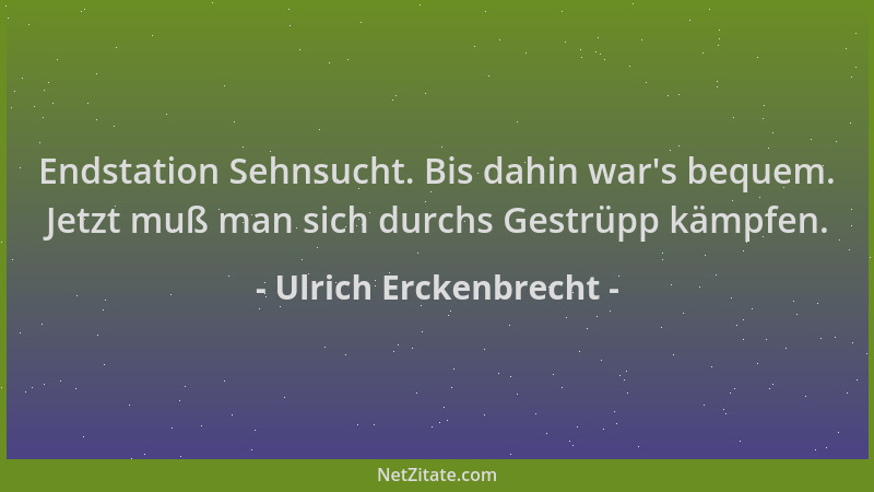 Ulrich Erckenbrecht - Endstation Sehnsucht. Bis dahin war 's bequem. Jetzt muß man sich durchs Gestrüpp kämpfen....