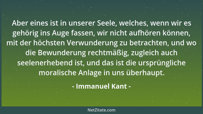 Immanuel Kant - Aber eines ist in unserer Seele, welches, wenn wir es gehörig ins Auge fassen, wir nicht aufhören können, m...