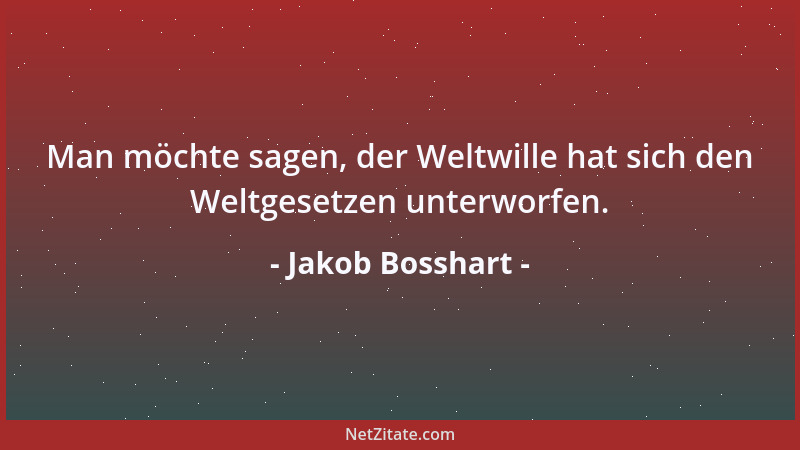 Jakob Bosshart - Man möchte sagen, der Weltwille hat sich den Weltgesetzen unterworfen....