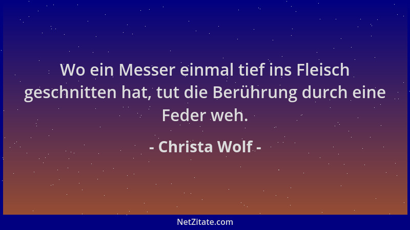 Christa Wolf - Wo ein Messer einmal tief ins Fleisch geschnitten hat, tut die Berührung durch eine Feder weh....