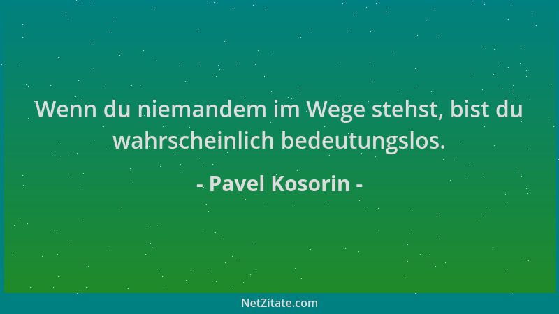 Pavel Kosorin - Wenn du niemandem im Wege stehst, bist du wahrscheinlich bedeutungslos....