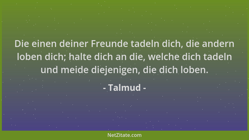 Talmud - Die einen deiner Freunde tadeln dich, die andern loben dich; halte dich an die, welche dich tadeln und meide dieje...