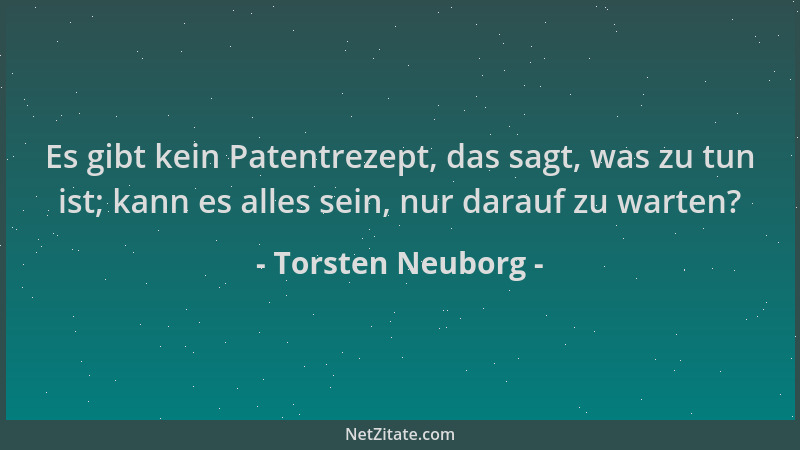 Torsten Neuborg - Es gibt kein Patentrezept, das sagt, was zu tun ist; kann es alles sein, nur darauf zu warten?...