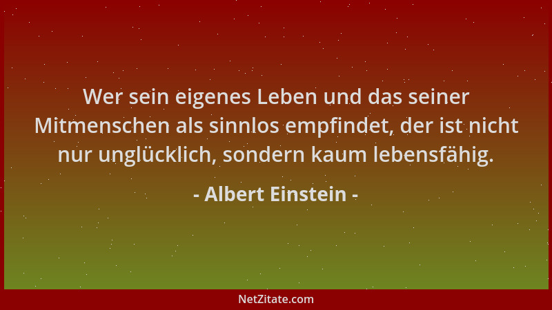 Albert Einstein - Wer sein eigenes Leben und das seiner Mitmenschen als sinnlos empfindet, der ist nicht nur unglücklich, s...