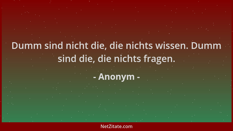 Anonym - Dumm sind nicht die, die nichts wissen. Dumm sind die, die nichts fragen....
