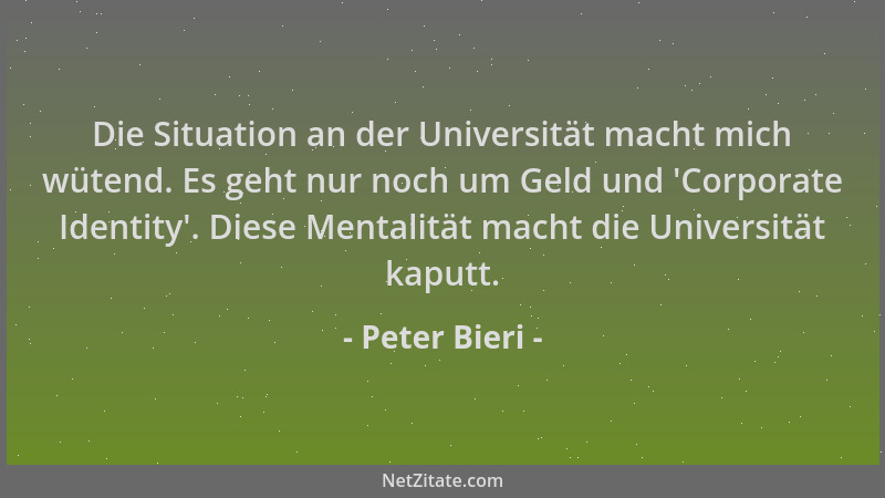 Peter Bieri - Die Situation an der Universität macht mich wütend. Es geht nur noch um Geld und  'Corporate Identity '. Diese...