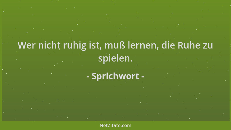 Sprichwort - Wer nicht ruhig ist, muß lernen, die Ruhe zu spielen....
