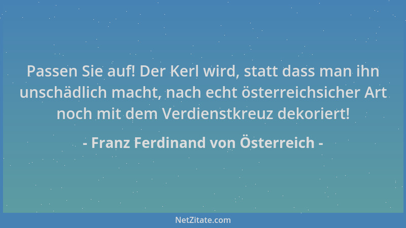 Franz Ferdinand von Österreich - Passen Sie auf! Der Kerl wird, statt dass man ihn unschädlich macht, nach echt österreichs...