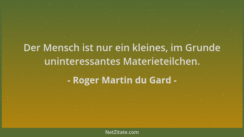 Roger Martin du Gard - Der Mensch ist nur ein kleines, im Grunde uninteressantes Materieteilchen....