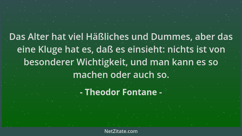 Theodor Fontane - Das Alter hat viel Häßliches und Dummes, aber das eine Kluge hat es, daß es einsieht: nichts ist von beso...