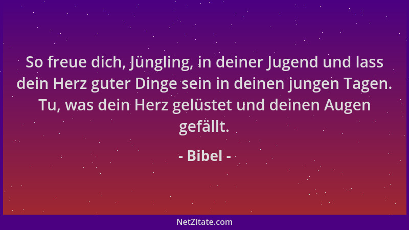 Bibel - So freue dich, Jüngling, in deiner Jugend und lass dein Herz guter Dinge sein in deinen jungen Tagen. Tu, was dein...
